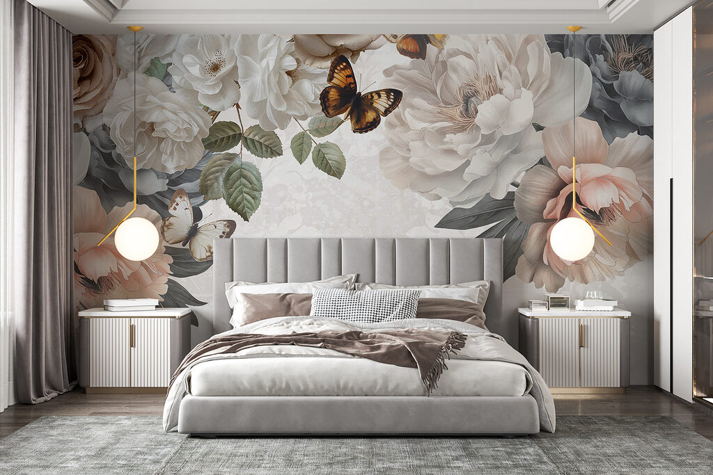 Group of flowers with butterflies