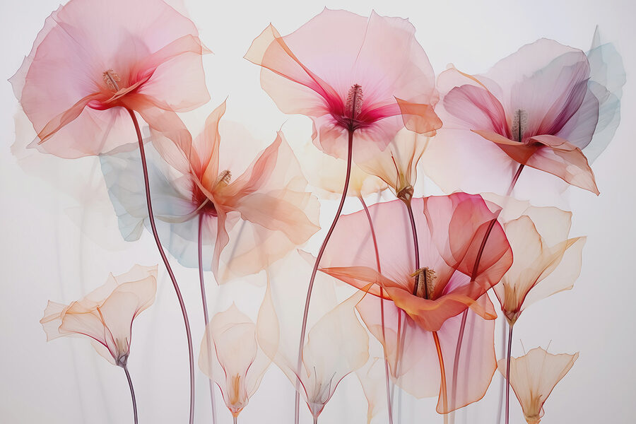 Gruppo di fiori con petali trasparenti