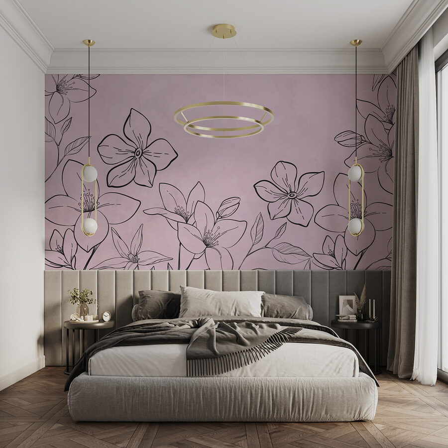 Carta da parati Disegno di fiori su sfondo rosa - immagine 2