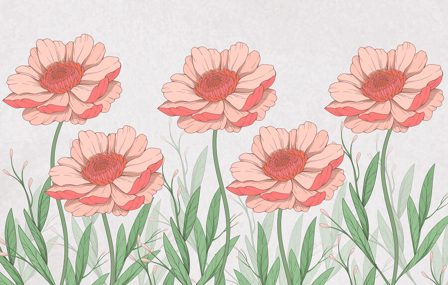 Gruppo di fiori rosa con foglie verdi