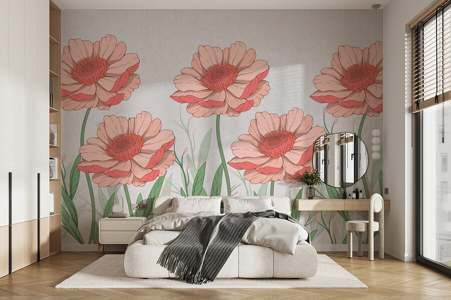 Gruppo di fiori rosa con foglie verdi