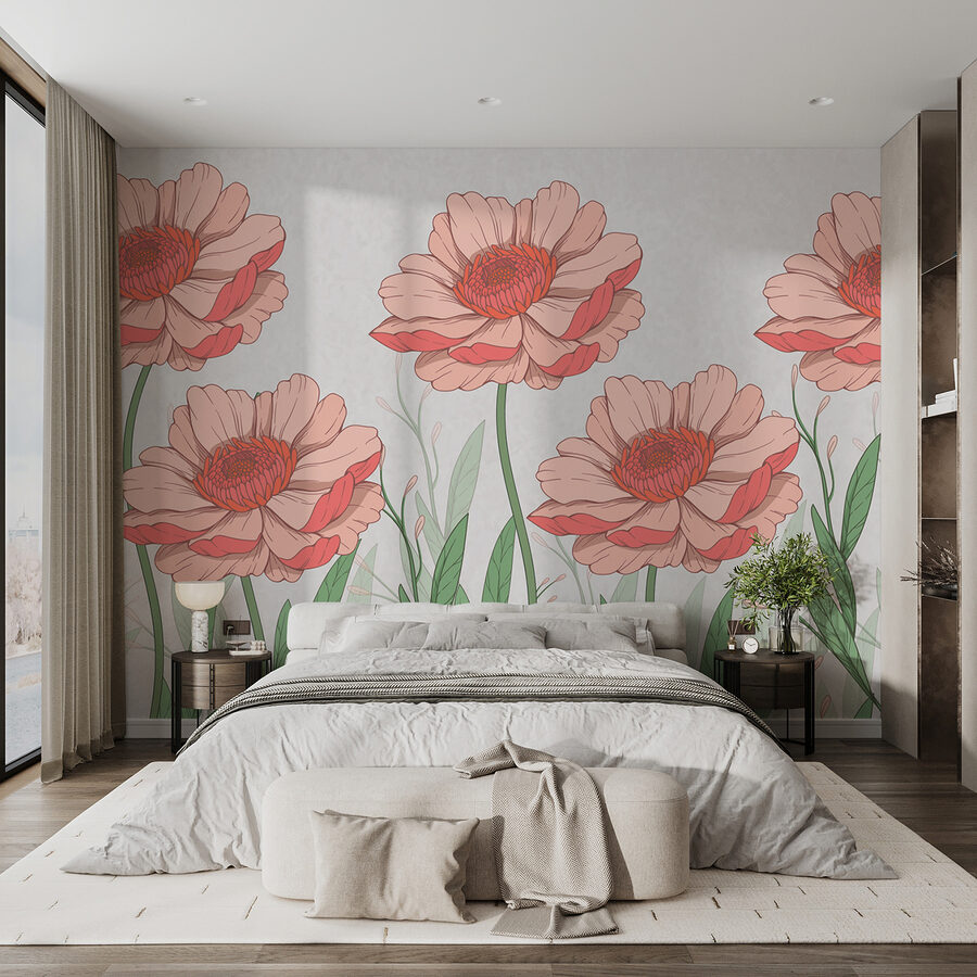 Gruppo di fiori rosa con foglie verdi