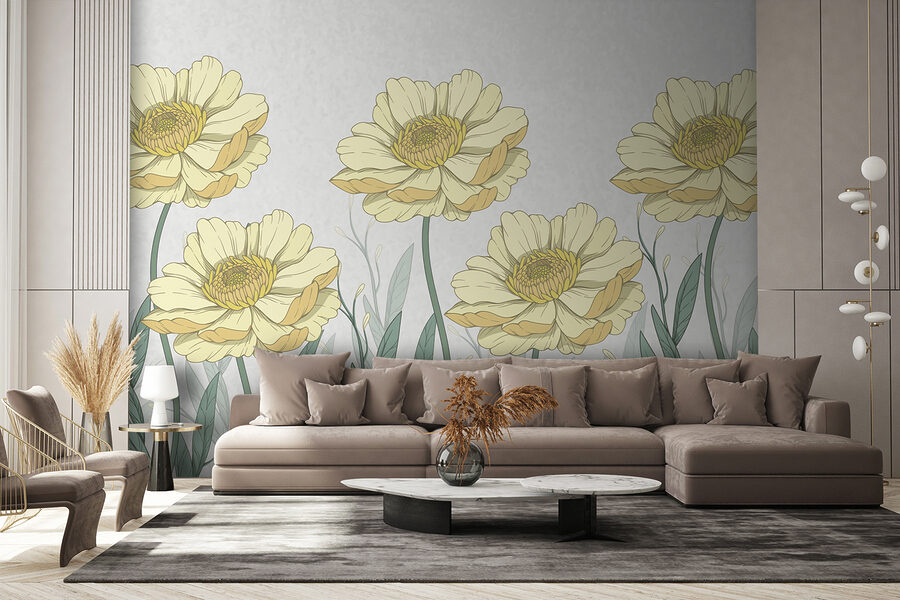 Gruppo di fiori gialli con foglie verdi