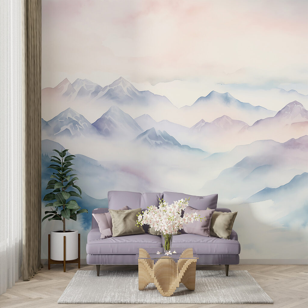 Painting of mountains and clouds