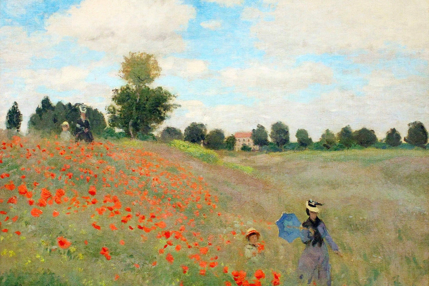 Painting of people walking in a field of flowers Painting of people walking in a field of flowers
