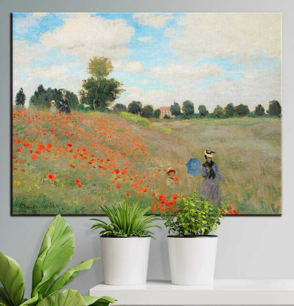 Painting of people walking in a field of flowers Painting of people walking in a field of flowers