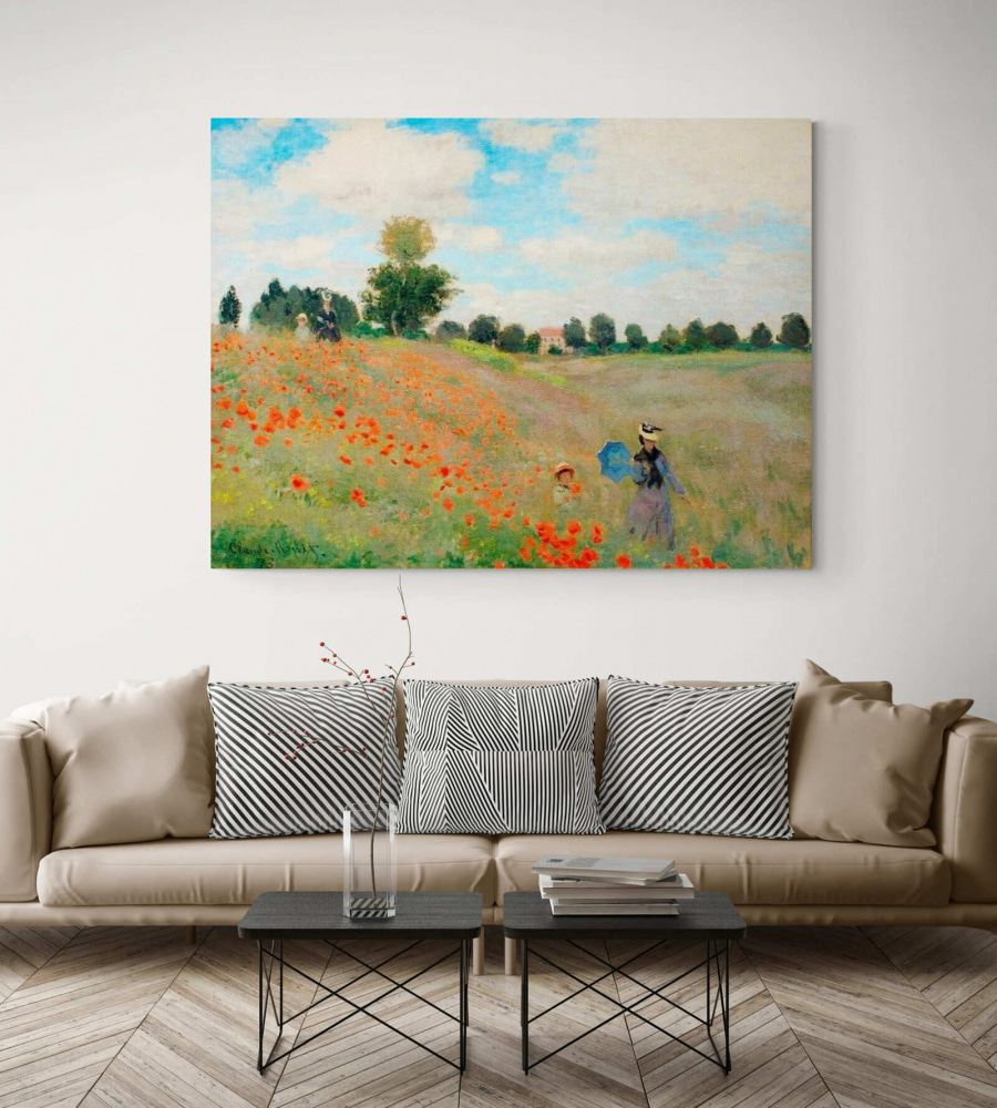 Painting of people walking in a field of flowers Painting of people walking in a field of flowers