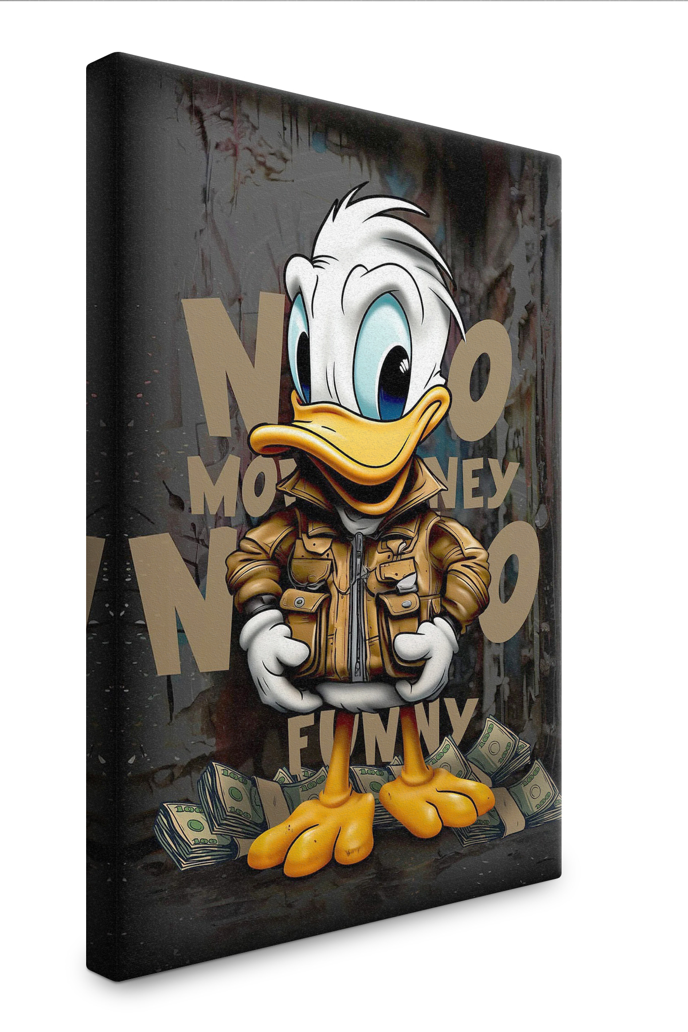 Cartoon duck wearing a jacket and holding a bunch of money Cartoon duck wearing a jacket and holding a bunch of money
