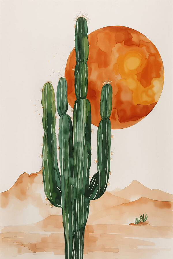 Painting of a cactus and a sun Painting of a cactus and a sun
