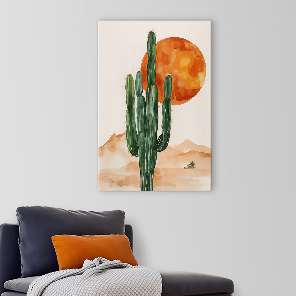 Painting of a cactus and a sun Painting of a cactus and a sun