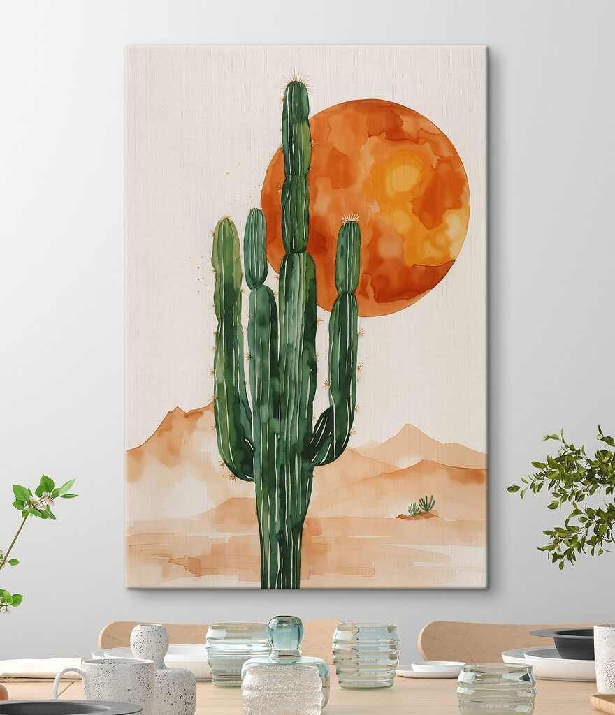 Painting of a cactus and a sun Painting of a cactus and a sun