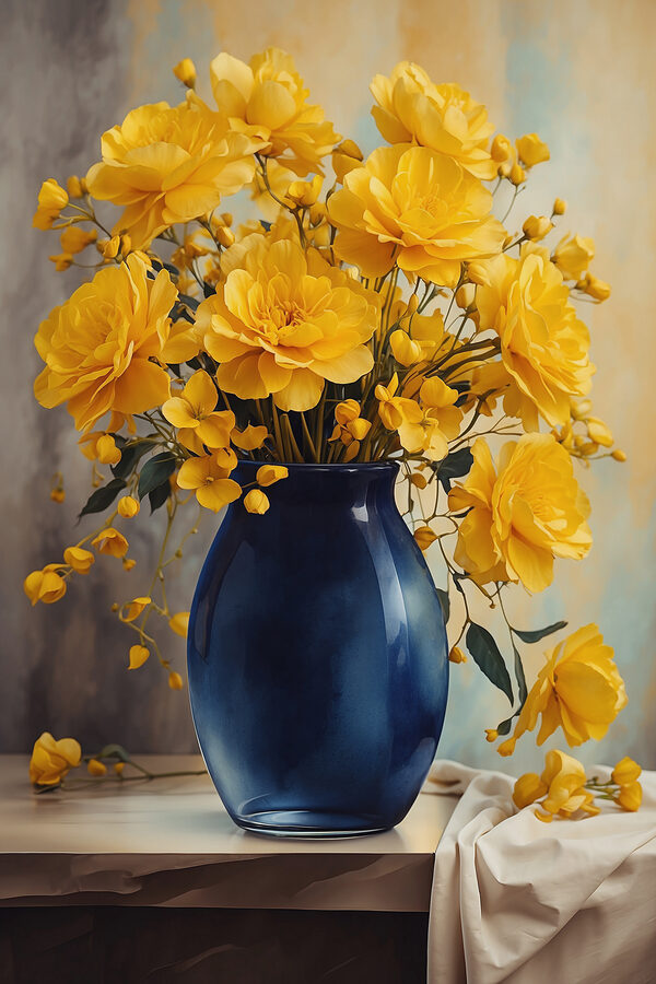 Blue vase with yellow flowers Blue vase with yellow flowers