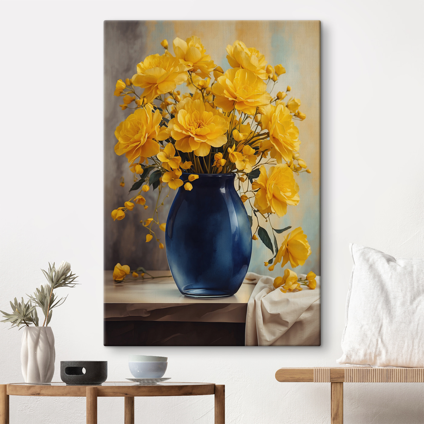 Blue vase with yellow flowers Blue vase with yellow flowers