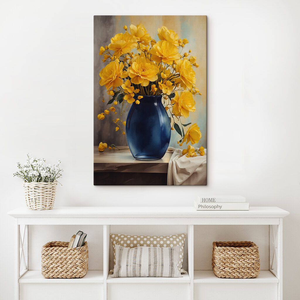 Blue vase with yellow flowers Blue vase with yellow flowers