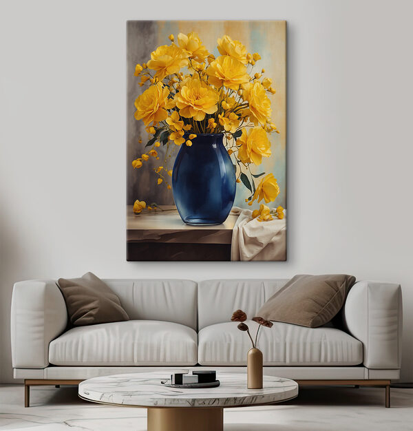 Blue vase with yellow flowers Blue vase with yellow flowers