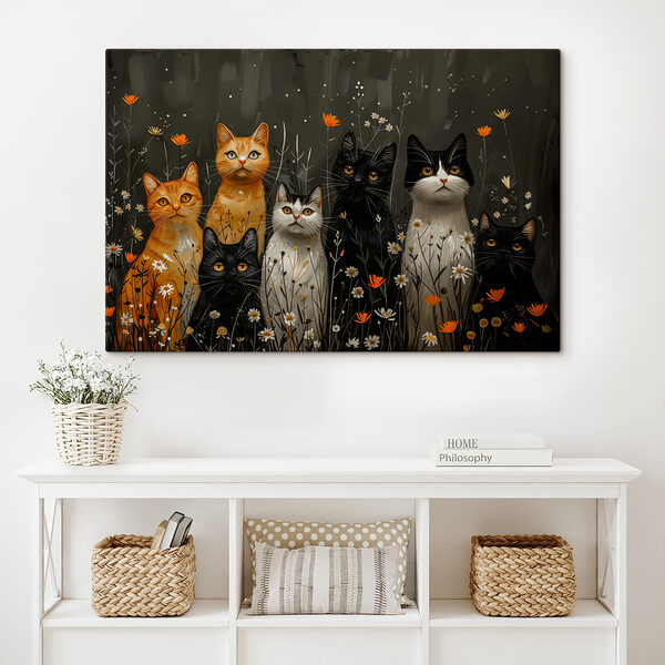Group of cats in a field of flowers Group of cats in a field of flowers