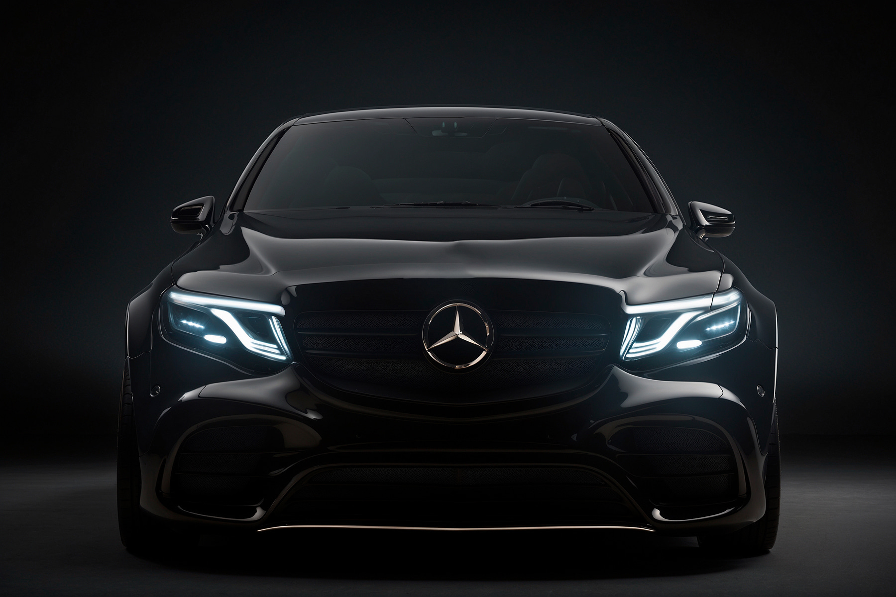Black car with lights on Black car with lights on