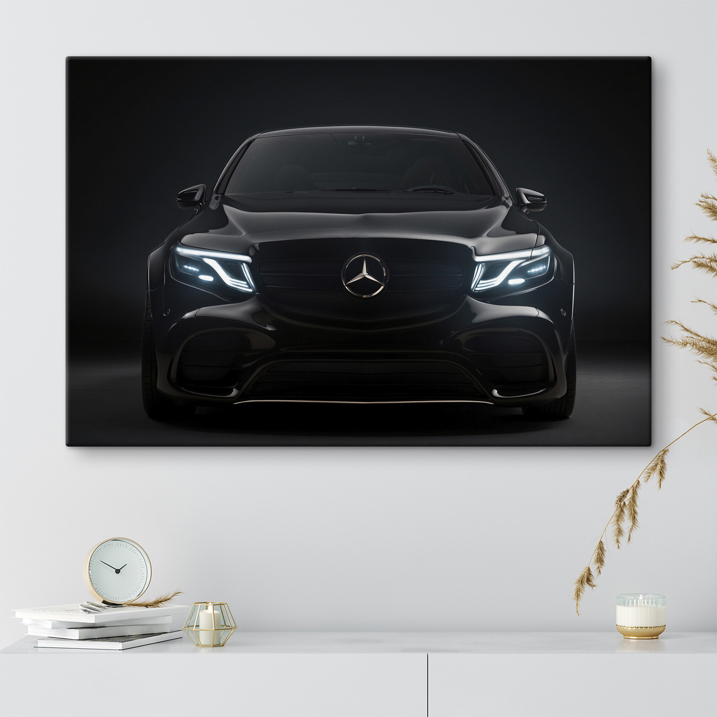 Black car with lights on Black car with lights on