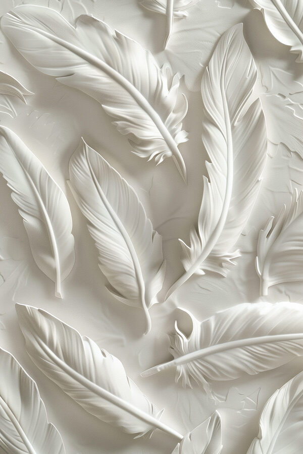 White feather carving on a wall White feather carving on a wall