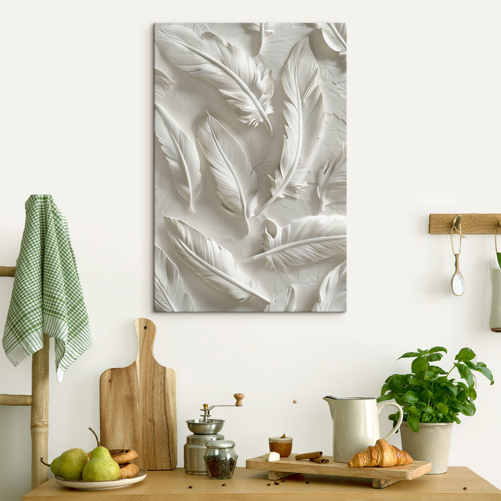White feather carving on a wall White feather carving on a wall