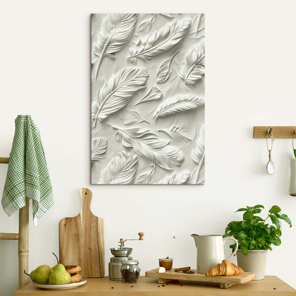 White feather carving on a wall White feather carving on a wall
