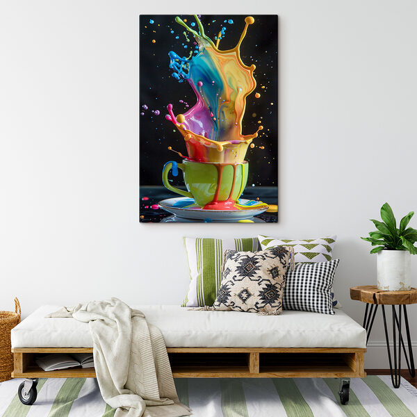 Colorful splashing liquid in a cup Colorful splashing liquid in a cup