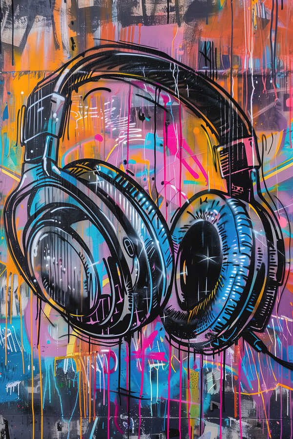 Graffiti of headphones on a wall Graffiti of headphones on a wall