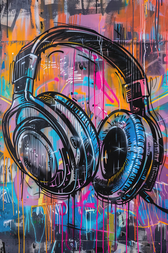 Graffiti of headphones on a wall Graffiti of headphones on a wall