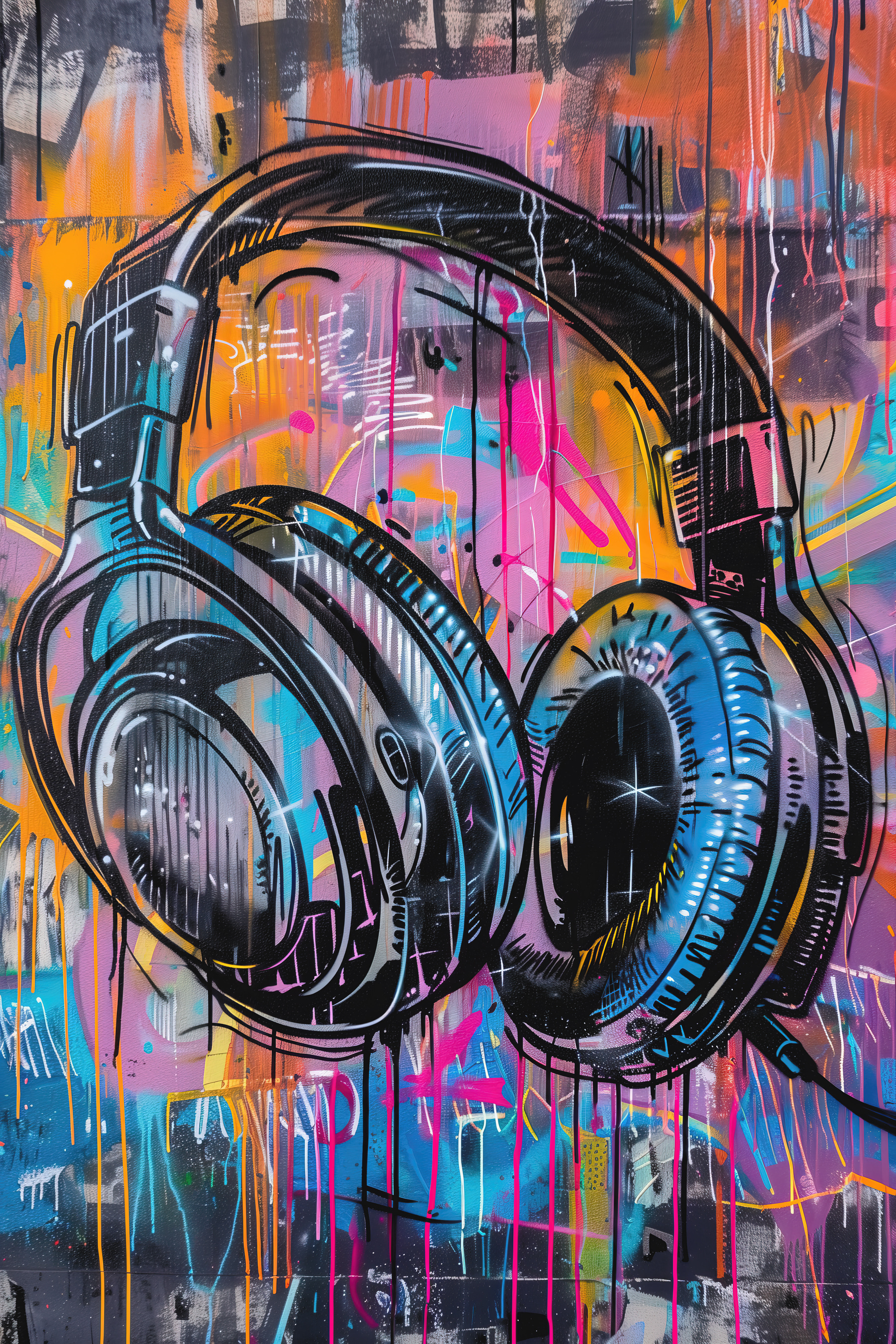 Graffiti of headphones on a wall Graffiti of headphones on a wall