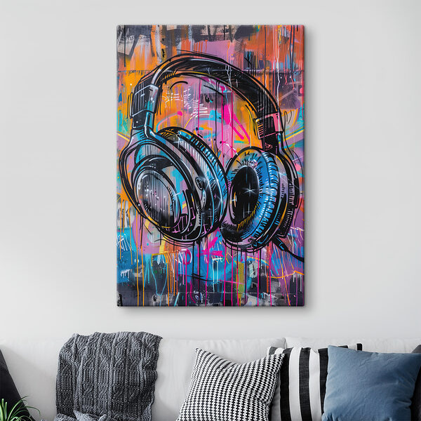 Graffiti of headphones on a wall Graffiti of headphones on a wall