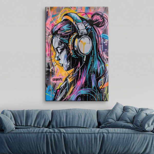 Graffiti of a woman with headphones Graffiti of a woman with headphones