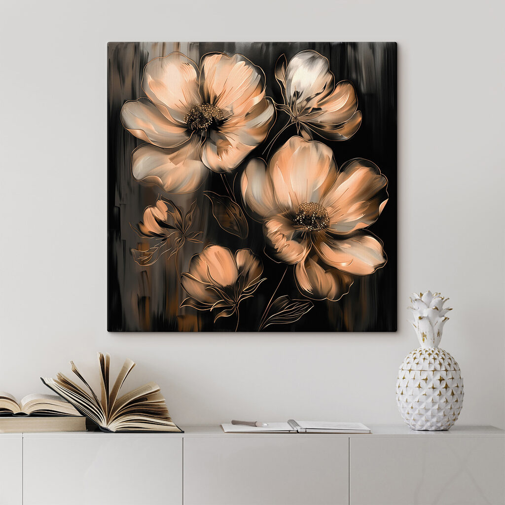 Painting of flowers on a black background