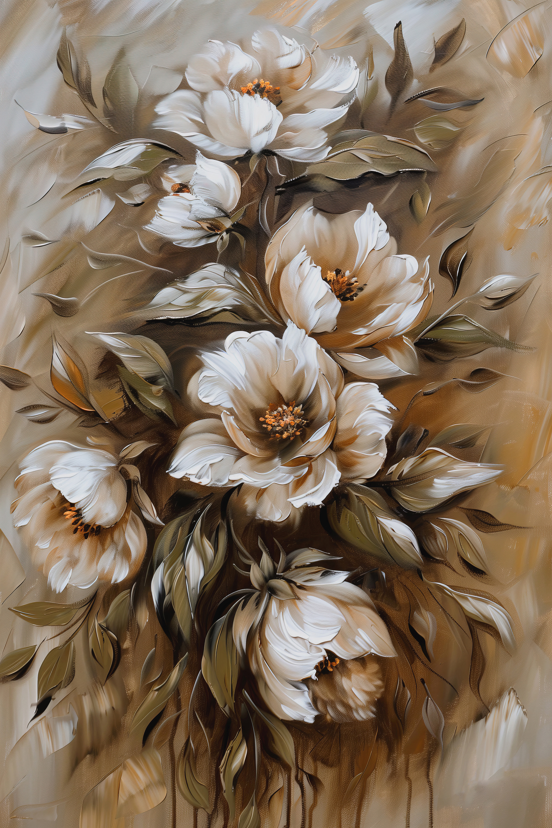Painting of flowers and leaves