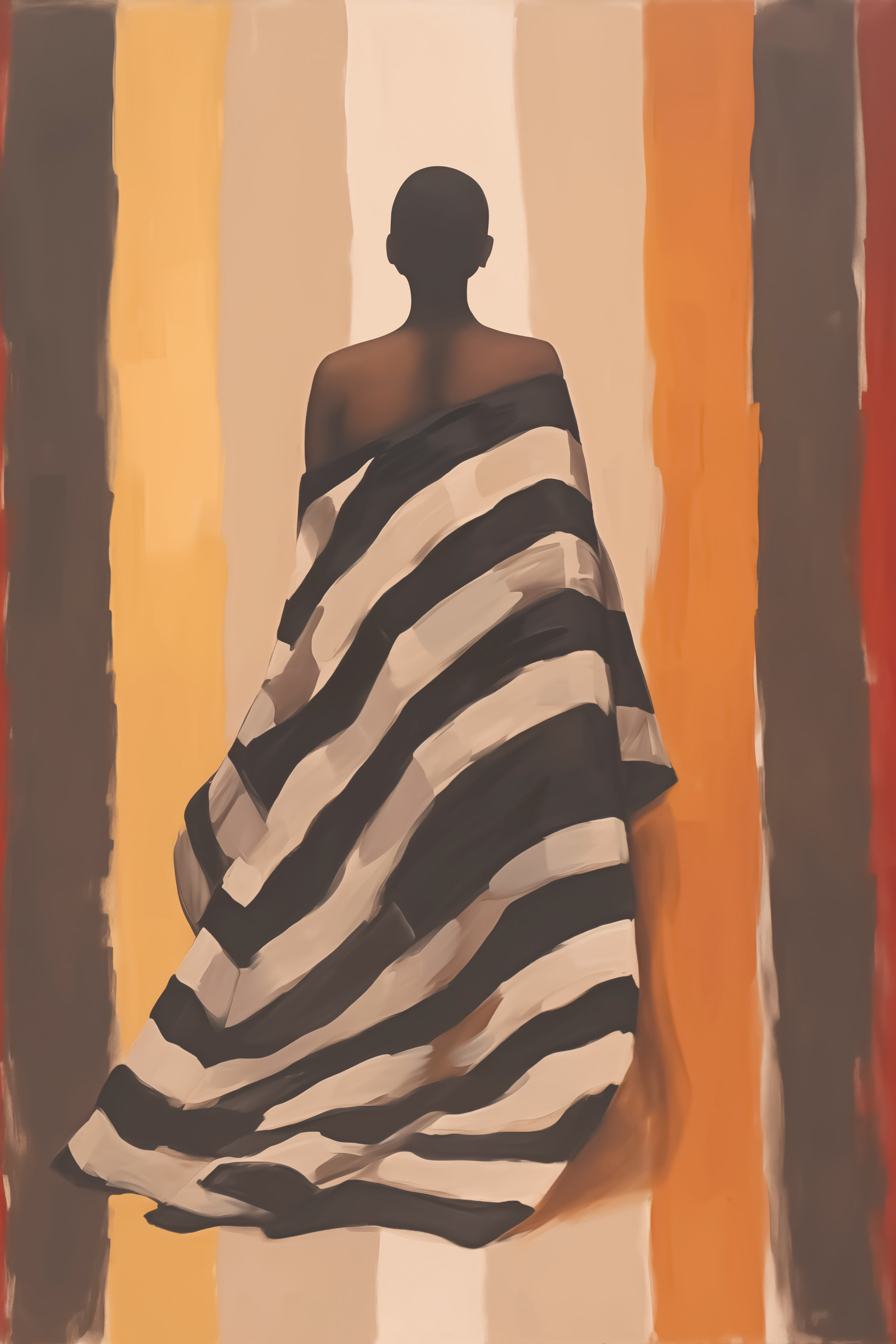 Woman wrapped in a striped blanket Woman wrapped in a striped blanket