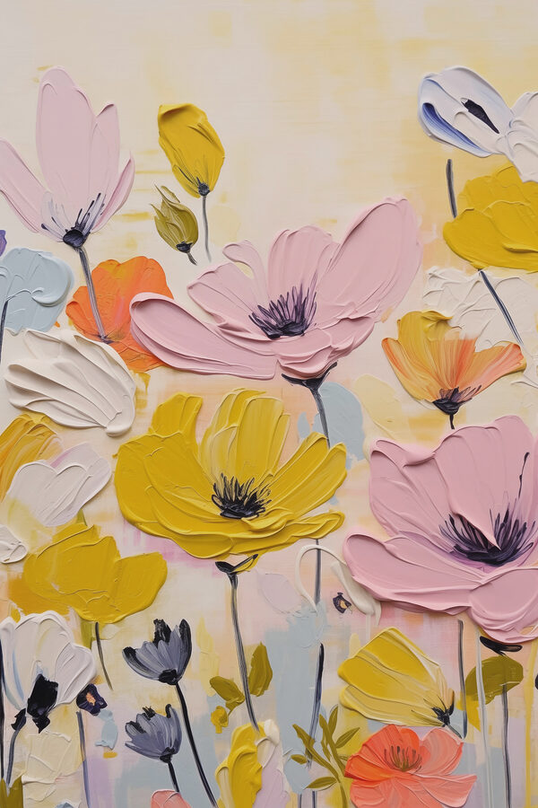 Painting of flowers on a white surface Painting of flowers on a white surface