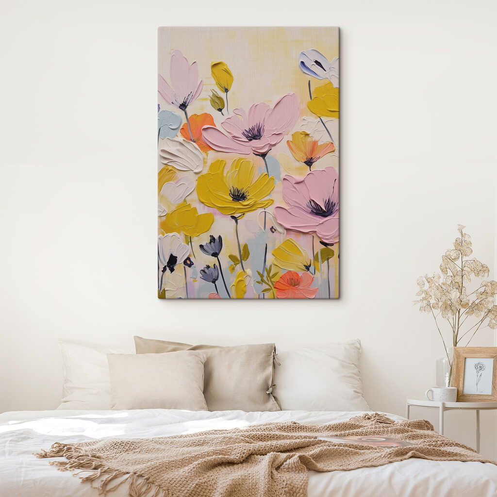Painting of flowers on a white surface Painting of flowers on a white surface