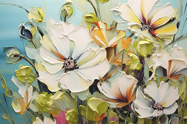 Painting of flowers on a blue background Painting of flowers on a blue background