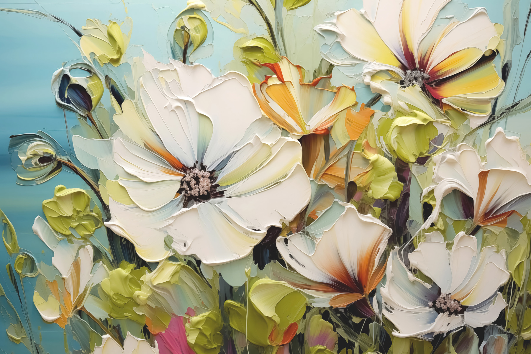 Painting of flowers on a blue background Painting of flowers on a blue background