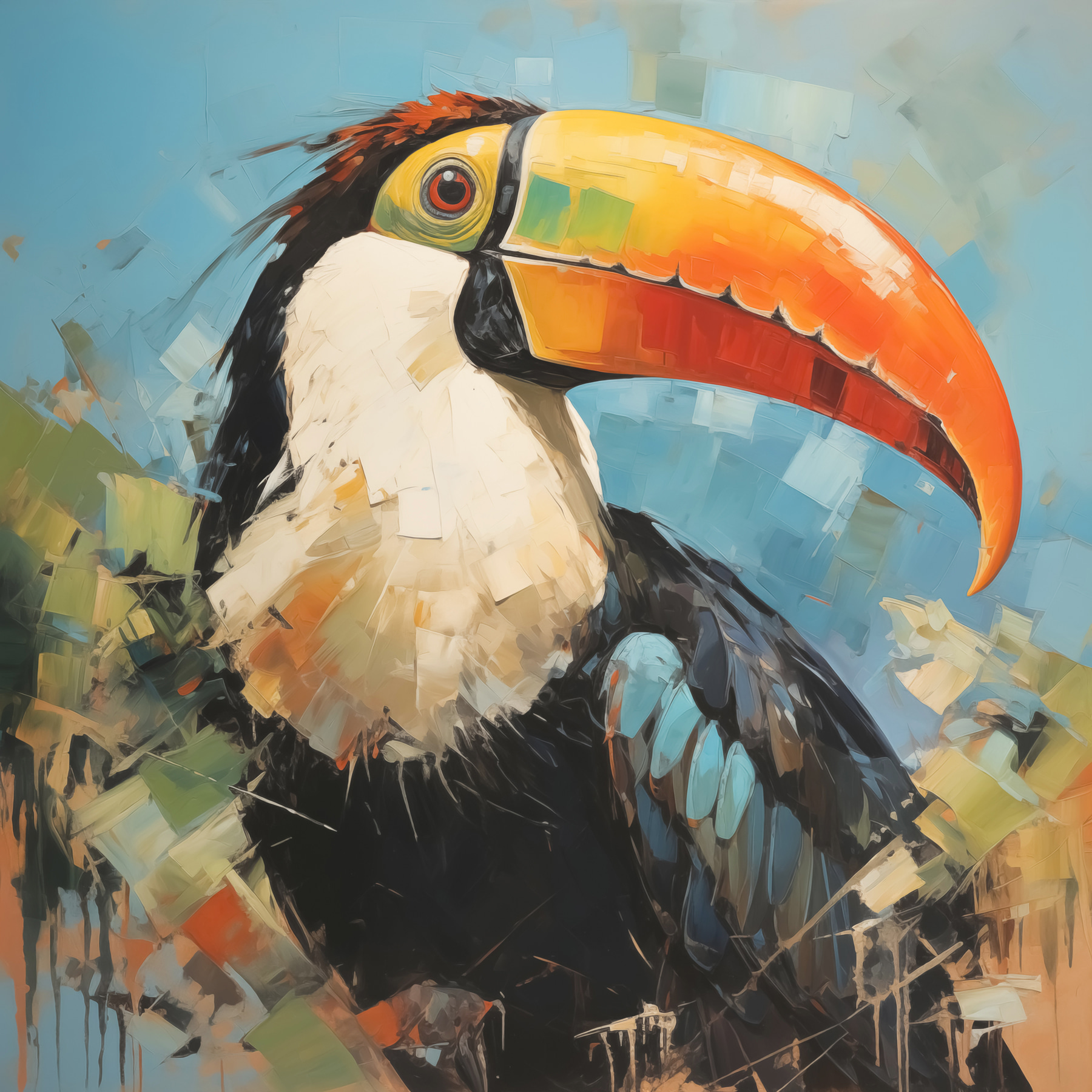Painting of a bird with a large beak Painting of a bird with a large beak