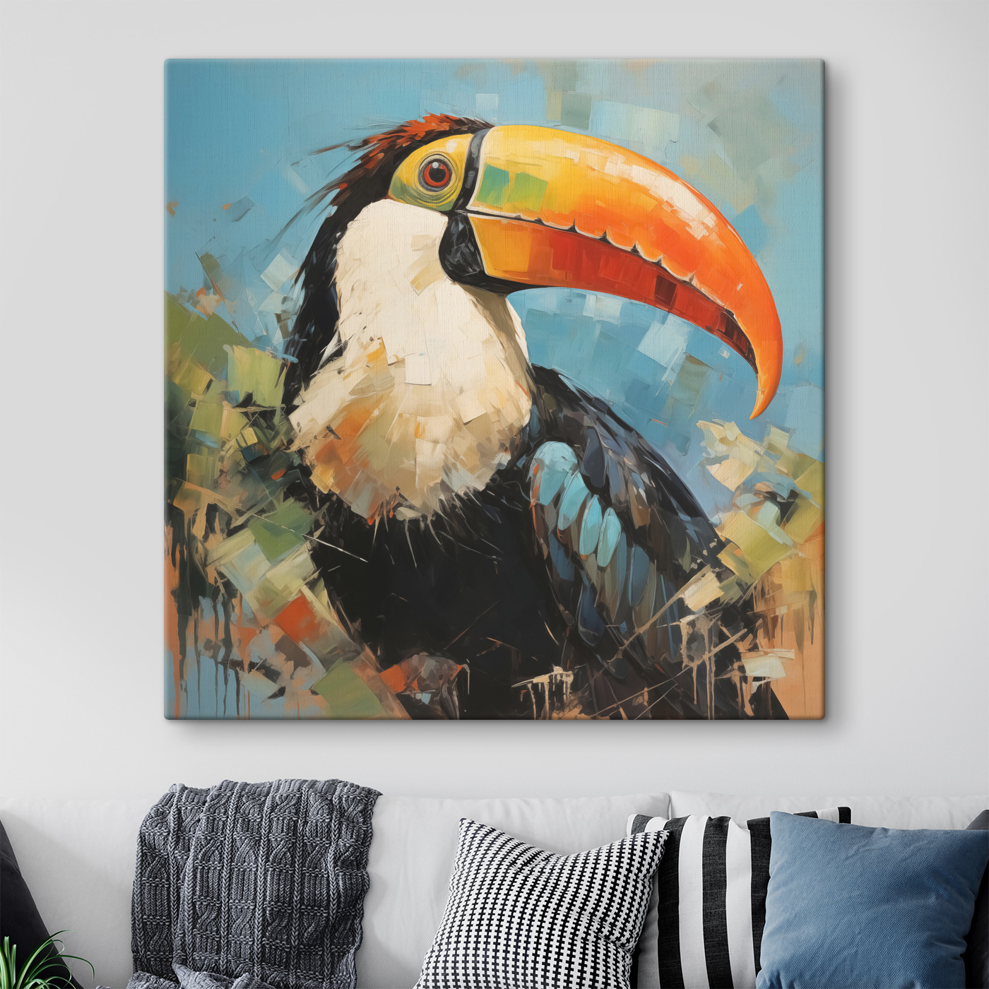 Painting of a bird with a large beak Painting of a bird with a large beak