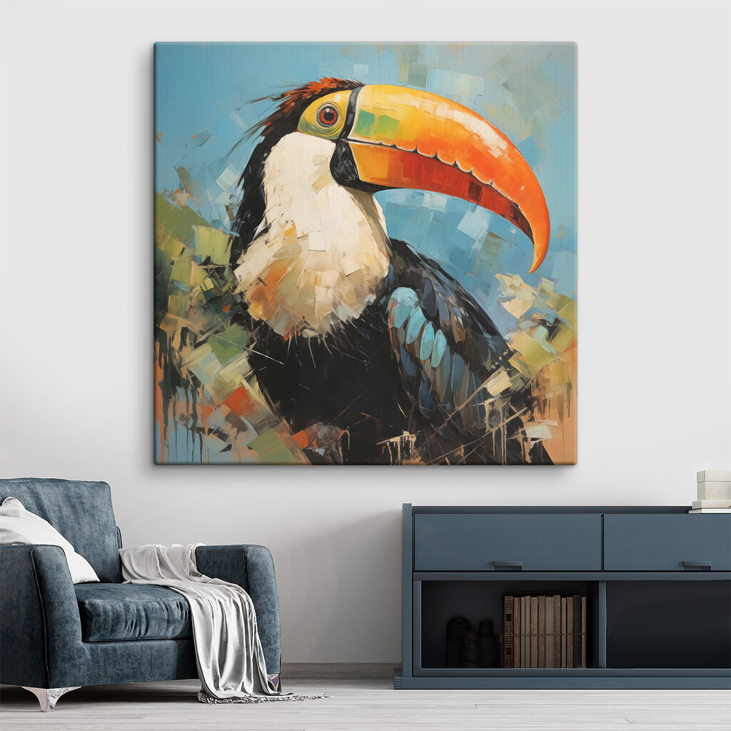 Painting of a bird with a large beak Painting of a bird with a large beak