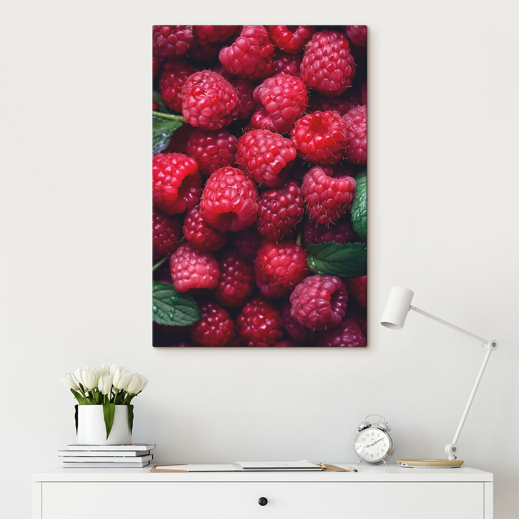 Pile of raspberries with leaves Pile of raspberries with leaves