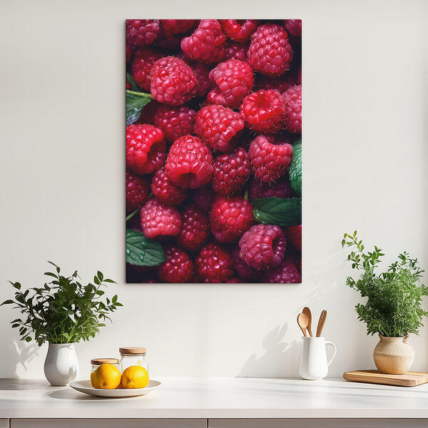 Pile of raspberries with leaves Pile of raspberries with leaves