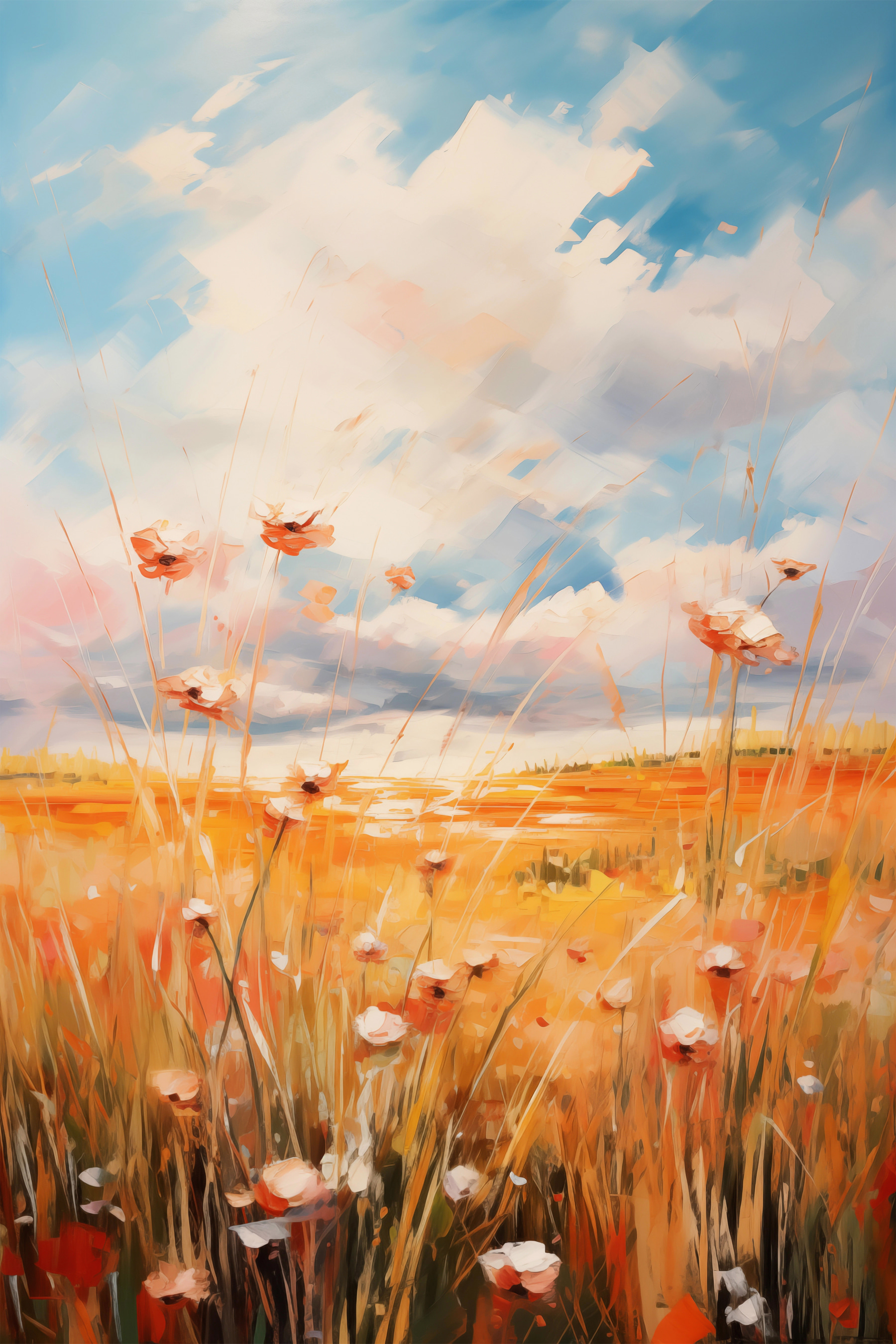 Painting of flowers in a field