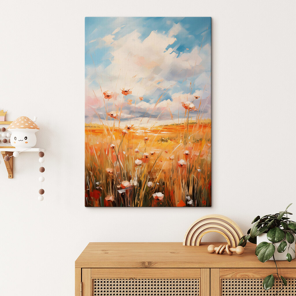Painting of flowers in a field