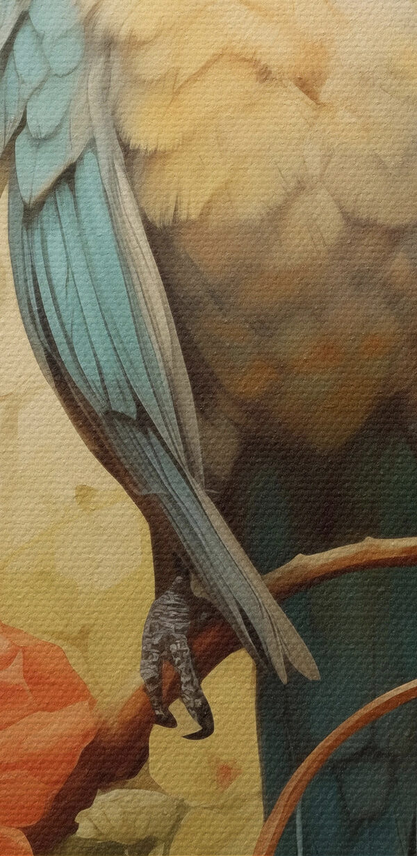 Bird sitting on a branch with flowers
