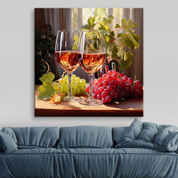 Quadri Quadri Due bicchieri di vino accanto all'uva (COD: s41105)