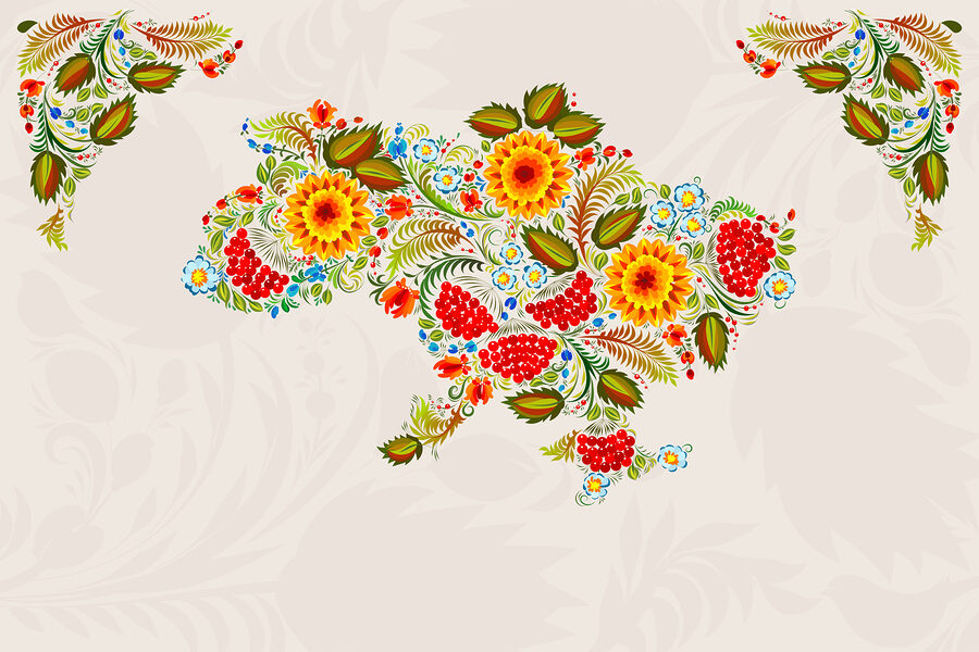 Mappa dell'Ucraina con fiori