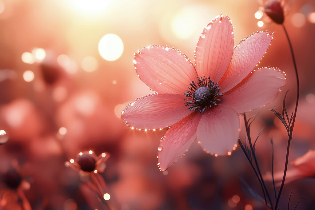Pink flower with water droplets on it Pink flower with water droplets on it