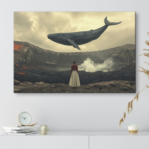 Quadri Una donna osserva una balena che vola sopra un vulcano (COD: s40986) Quadri Quadri Una donna osserva una balena che vola sopra un vulcano (COD: s40986)